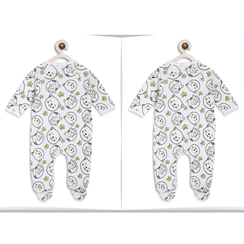 Berrytree Twin Baby Girl Set : Green Cat Romper