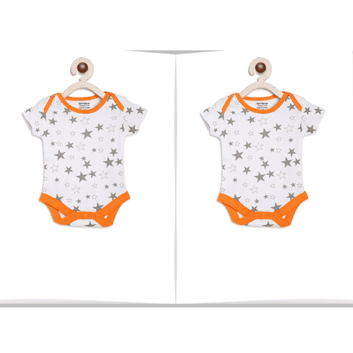 Twins Baby Onesie : Grey Stars Orange