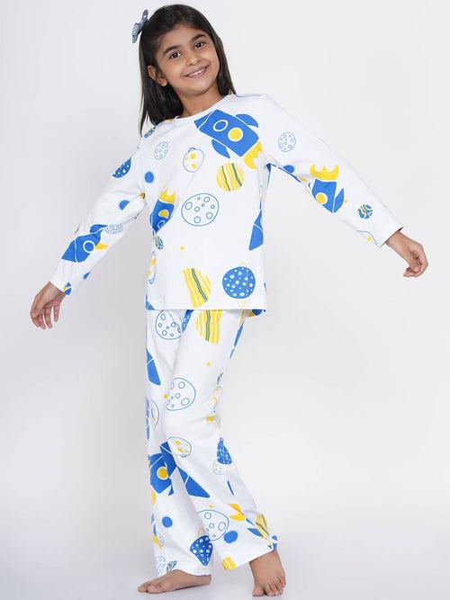 Berrytree Organic Cotton Night Suit Girls: Blue Rockets