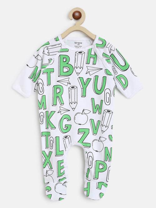 Berrytree Organic Cotton Baby Romper: Green Alphabets