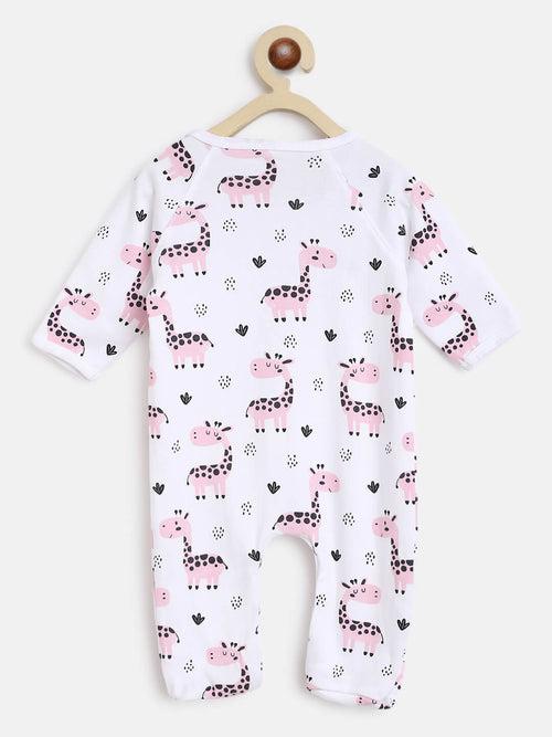 Berrytree Organic Cotton Baby Romper: Pink Giraffe