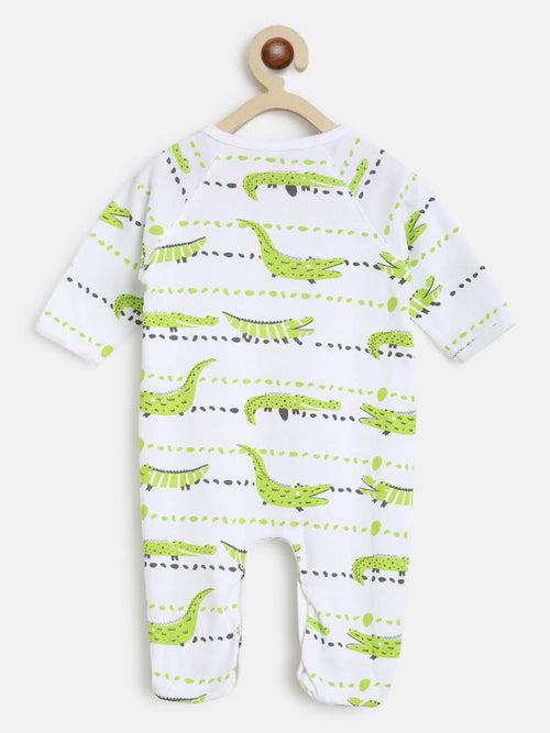 Berrytree Organic Cotton Baby Romper: Green croco