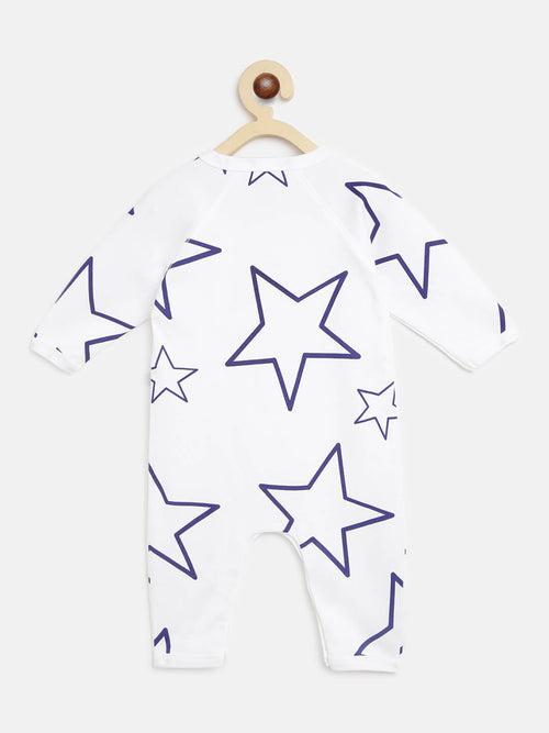 Berrytree Organic Cotton Baby Rompers : Blue Star White