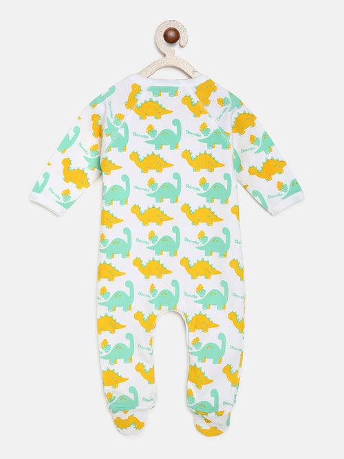 Berrytree Organic Cotton Baby Rompers : Green Dinos