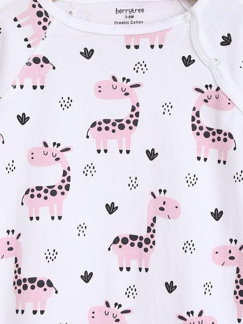 Berrytree Organic Cotton Baby Romper: Pink Giraffe