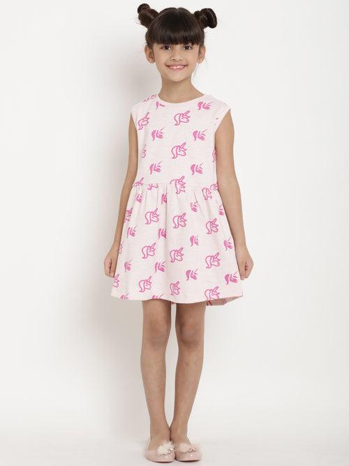 Berrytree Organic Cotton Unicorns Dress Pink Cut-Sleeves