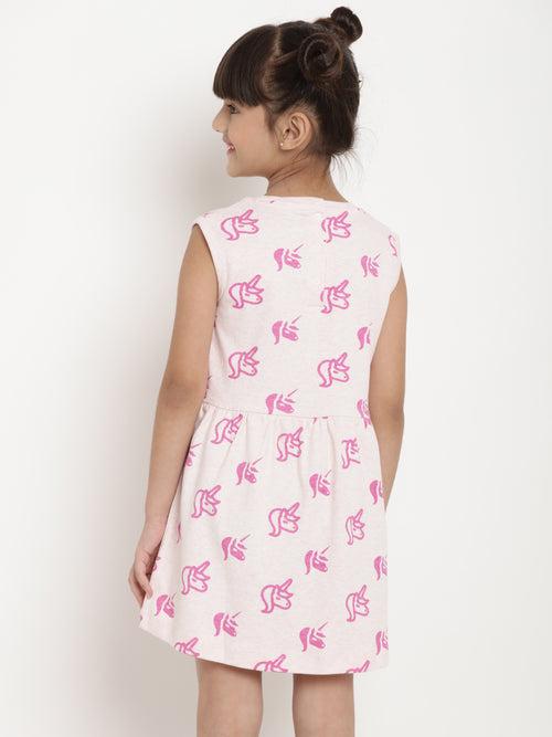 Berrytree Organic Cotton Unicorns Dress Pink Cut-Sleeves