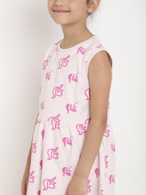 Berrytree Organic Cotton Unicorns Dress Pink Cut-Sleeves