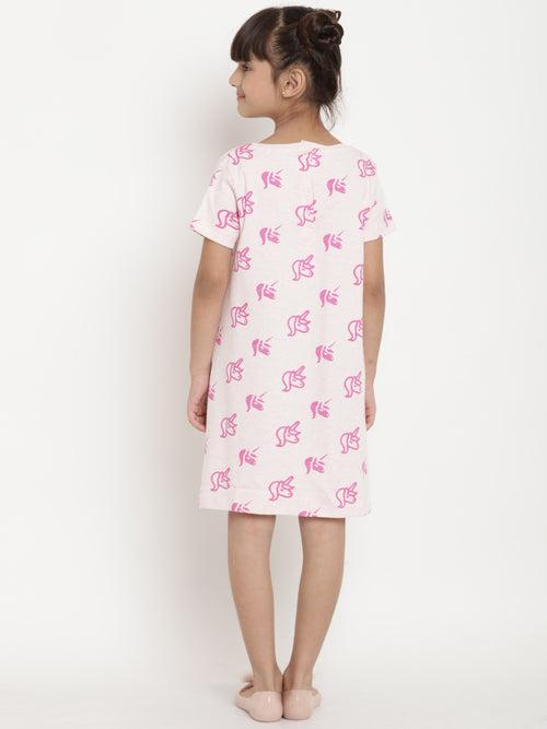 Berrytree Organic Cotton Unicorn Pink Dress Half Sleeves