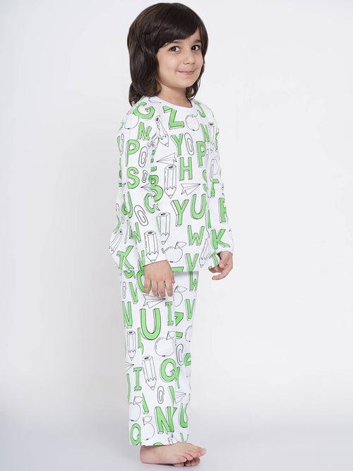 Berrytree Organic Cotton Night Suit Boys: Green Alphabets