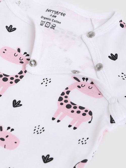 Berrytree Organic Cotton Baby Romper: Pink Giraffe