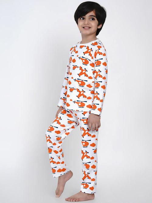 Berrytree Organic Night Suit Orange Plane Boy