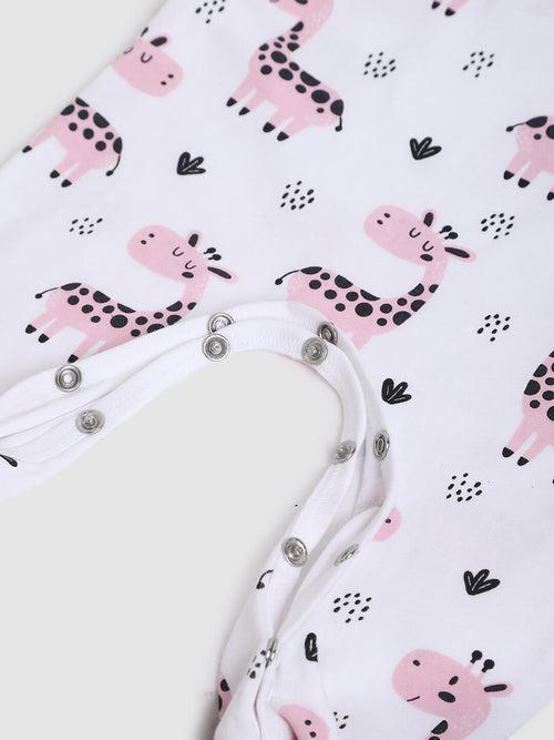 Berrytree Organic Cotton Baby Romper: Pink Giraffe