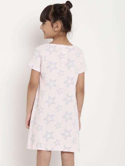 Berrytree Organic Cotton Pink Star Dress Half Sleeves