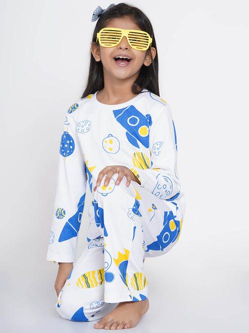 Berrytree Organic Cotton Night Suit Girls: Blue Rockets