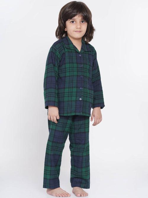 Berrytree Soft Flannel Night Suit Boys: Green Blue