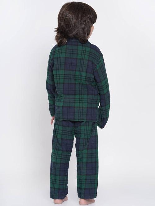 Berrytree Soft Flannel Night Suit Boys: Green Blue