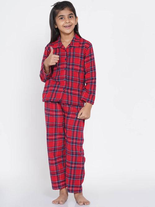 Berrytree Cotton Night Suit Girls: Red Checks