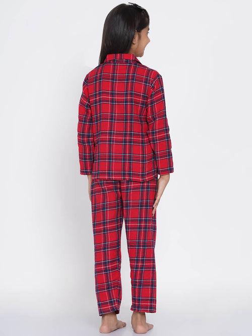 Berrytree Cotton Night Suit Girls: Red Checks