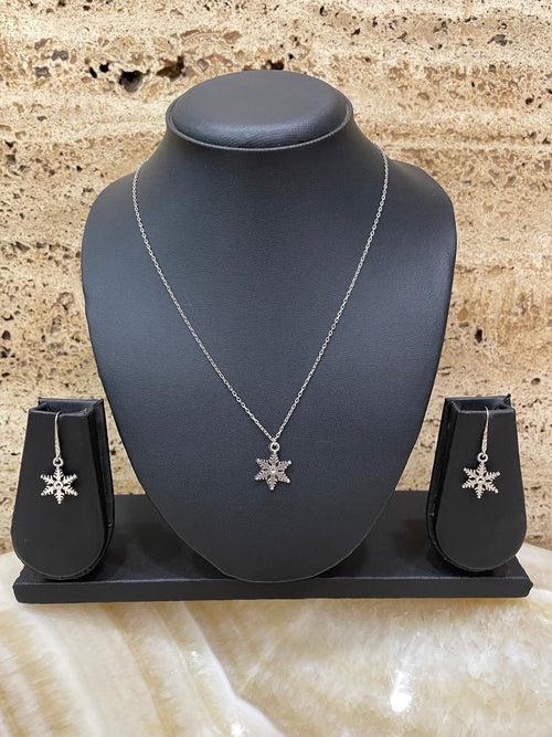 Snowflake Charm Christmas Necklace & Earrings Set