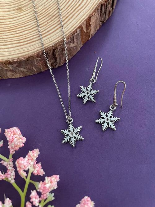 Snowflake Charm Christmas Necklace & Earrings Set
