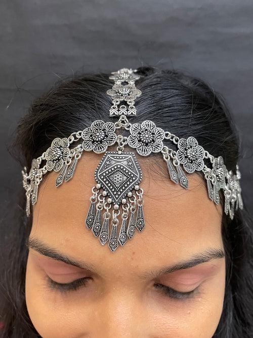 Mang Tikka/Matha Patti Flower/Geometric Design Afghani Silver Head Jewelry