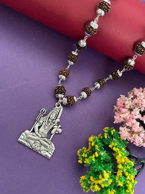 Lord Shiva Pendant Rudraksha Silver Mala