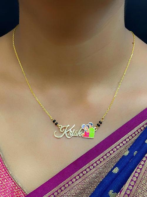 Karwa Chauth Special Name Necklace Design with Husband & Wife Moon Watching Charm