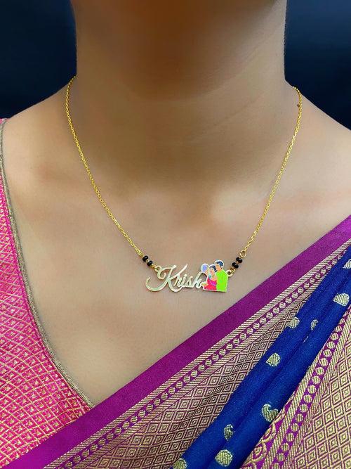 Karwa Chauth Special Name Necklace Design with Husband & Wife Moon Watching Charm