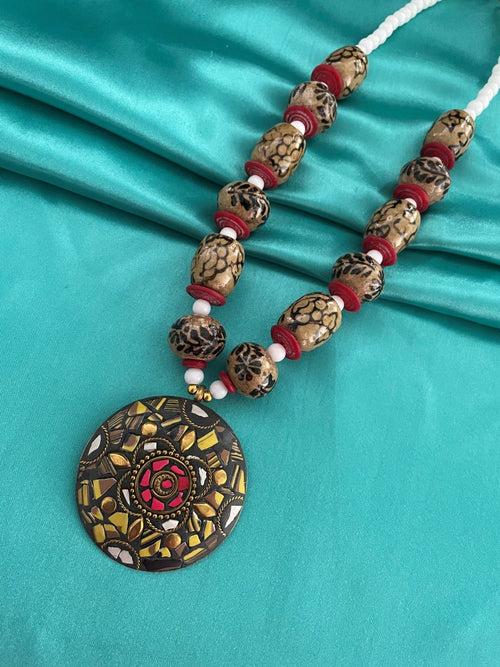 Traditional Afghani Tibetan Necklace Gold Plate Brass  Pendant