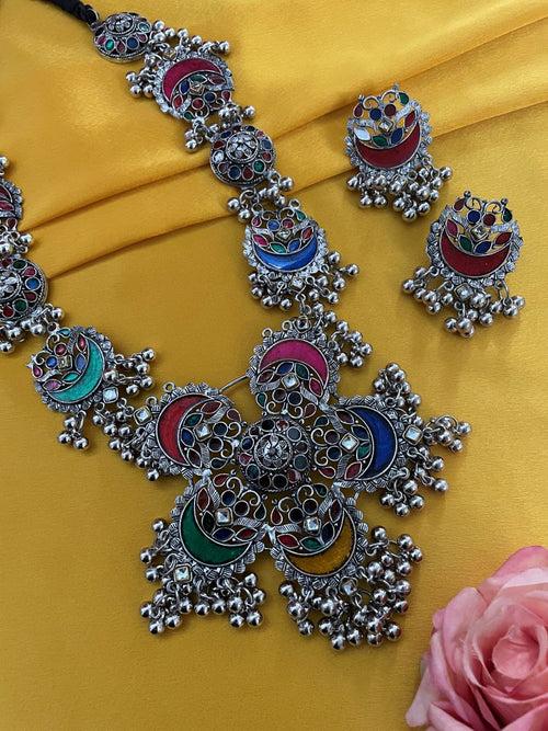 Boho Oxidized Long Banjara Necklace & Earring Set