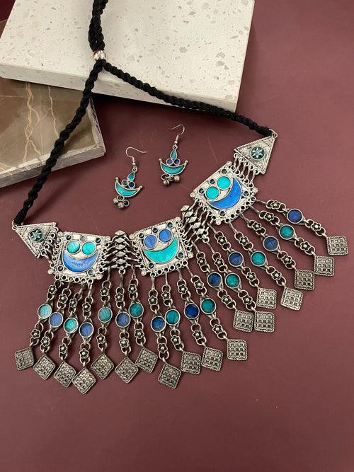 Blue Afghani Choker Necklace Set