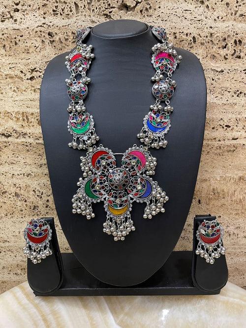 Boho Oxidized Long Banjara Necklace & Earring Set
