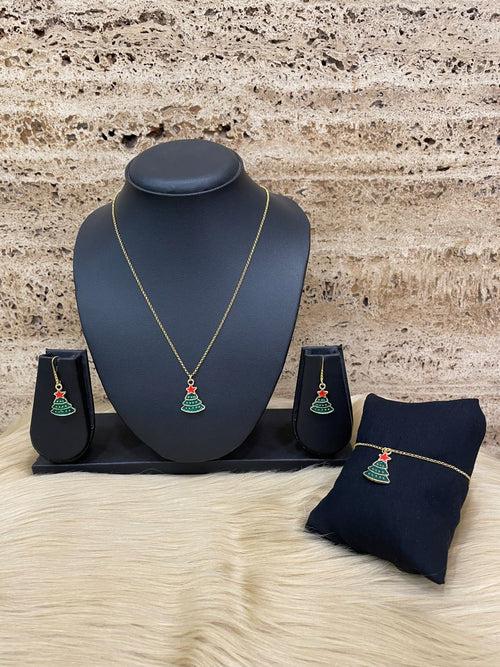 Christmas Tree Pendant Necklace Earring and Bracelet Set