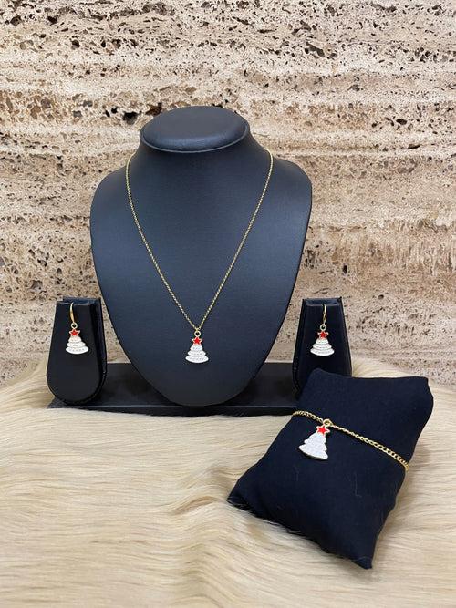 Christmas Tree Pendant Necklace Earring and Bracelet Set