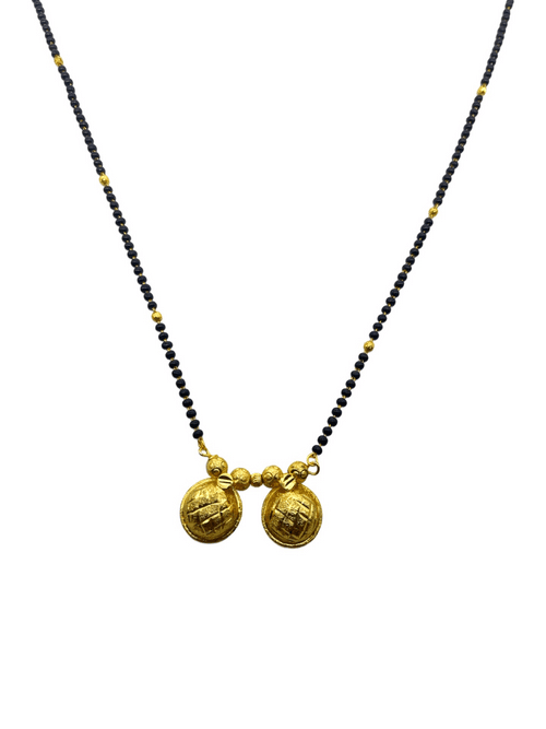 Gold Plated Long Mangalsutra Vati Designs Traditional Marathi Style Simple Gold & Black Beads Chain