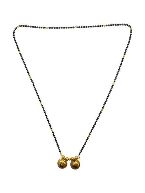 Gold Plated Long Mangalsutra Vati Designs Traditional Marathi Style Simple Gold & Black Beads Chain