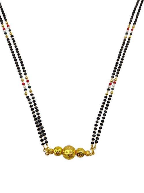 Traditional Marathi Long Mangalsutra Designs Ball Pendant Red Green White Gold And Black Beads Chain
