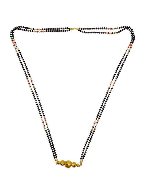 Traditional Marathi Long Mangalsutra Designs Ball Pendant Red Green White Gold And Black Beads Chain