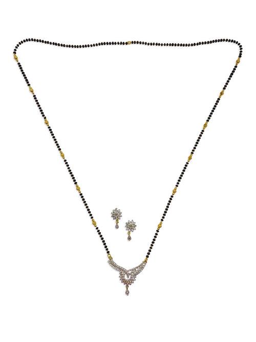 Gold Long Artificial American Diamond Mangalsutra Set Simple Modern Gold And Black Beads Chain