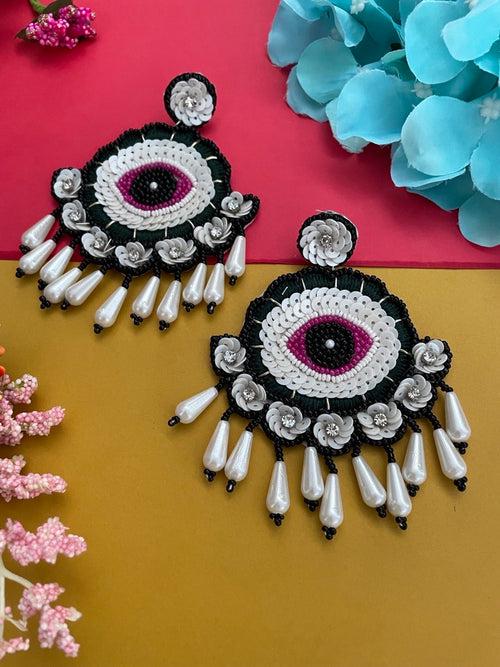 Colourful Beaded Flower Evil Eye Earrings With Pearls