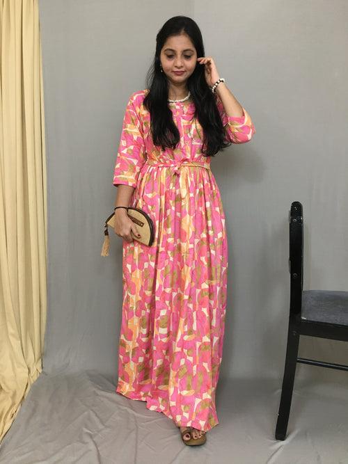 Geometric - PINK - Maternity Kurti - Feeding Zips - Soft Rayon