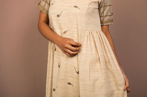 Natural Beige Cotton Embroidered Dress