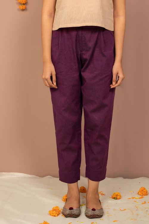 Purple Cotton Chambray Tapered Pant