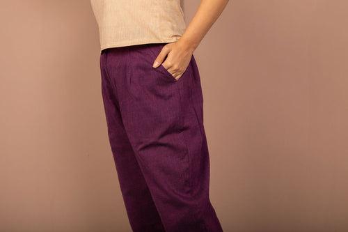 Purple Cotton Chambray Tapered Pant