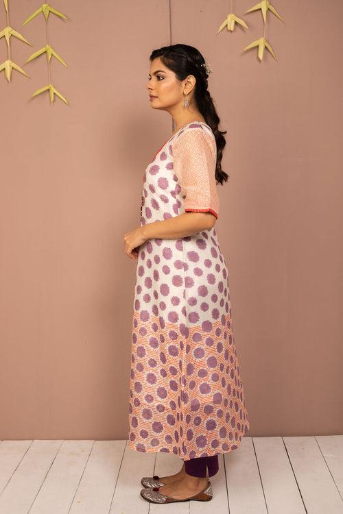 Purple Chanderi Silk Block Printed Kurta