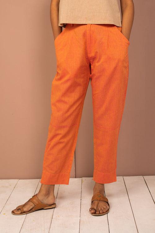 Orange Cotton Chambray Tapered Pant