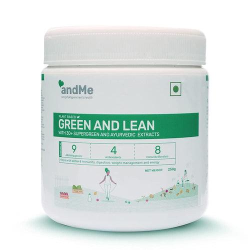 andMe Green and lean Supergreen Powder for Detox, Digestion, Weight Management 250g| andMe ThyroDiet Tea (30 teabags) combo