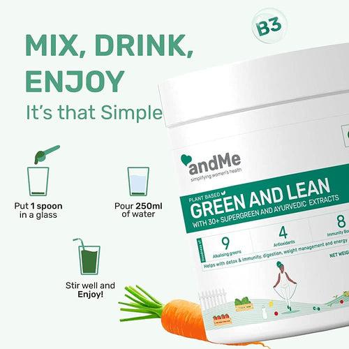 andMe Green and lean Supergreen Powder for Detox, Digestion, Weight Management 250g| andMe ThyroDiet Tea (30 teabags) combo