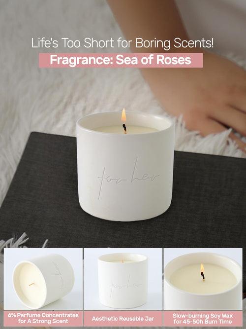 AndMe 50 Hrs Scented Candles for Home Decor | Rakhi Gift for sister| Rakhi Gift for Brother | Gift for birthday, anniversary, Diwali | Reusable Ceramic Jar Sea of Roses